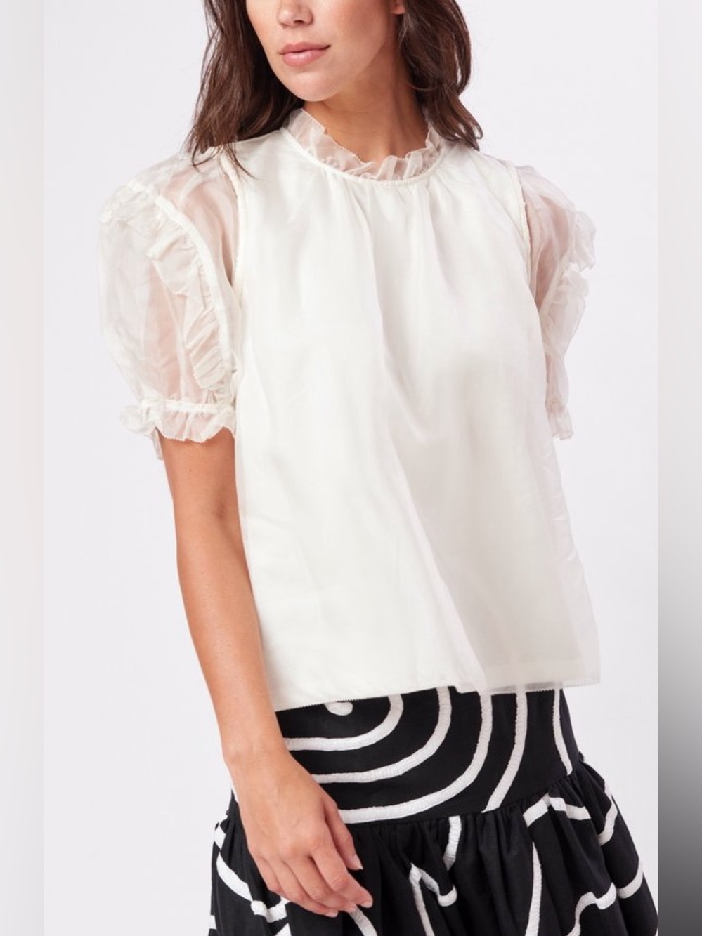 Sea New York Nuria Mixed Media Blouse in White, Size Small